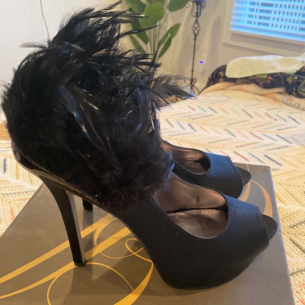 Feathered platform stilettos